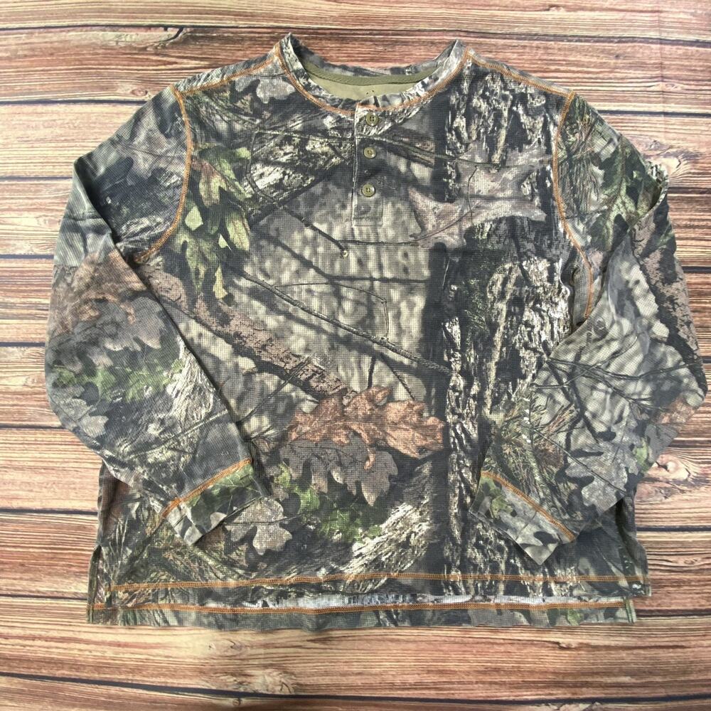 Mossy Oak Long Sleeve Henley Shirt 2XL Thermal Tree Print Hunting Outdoor Wear